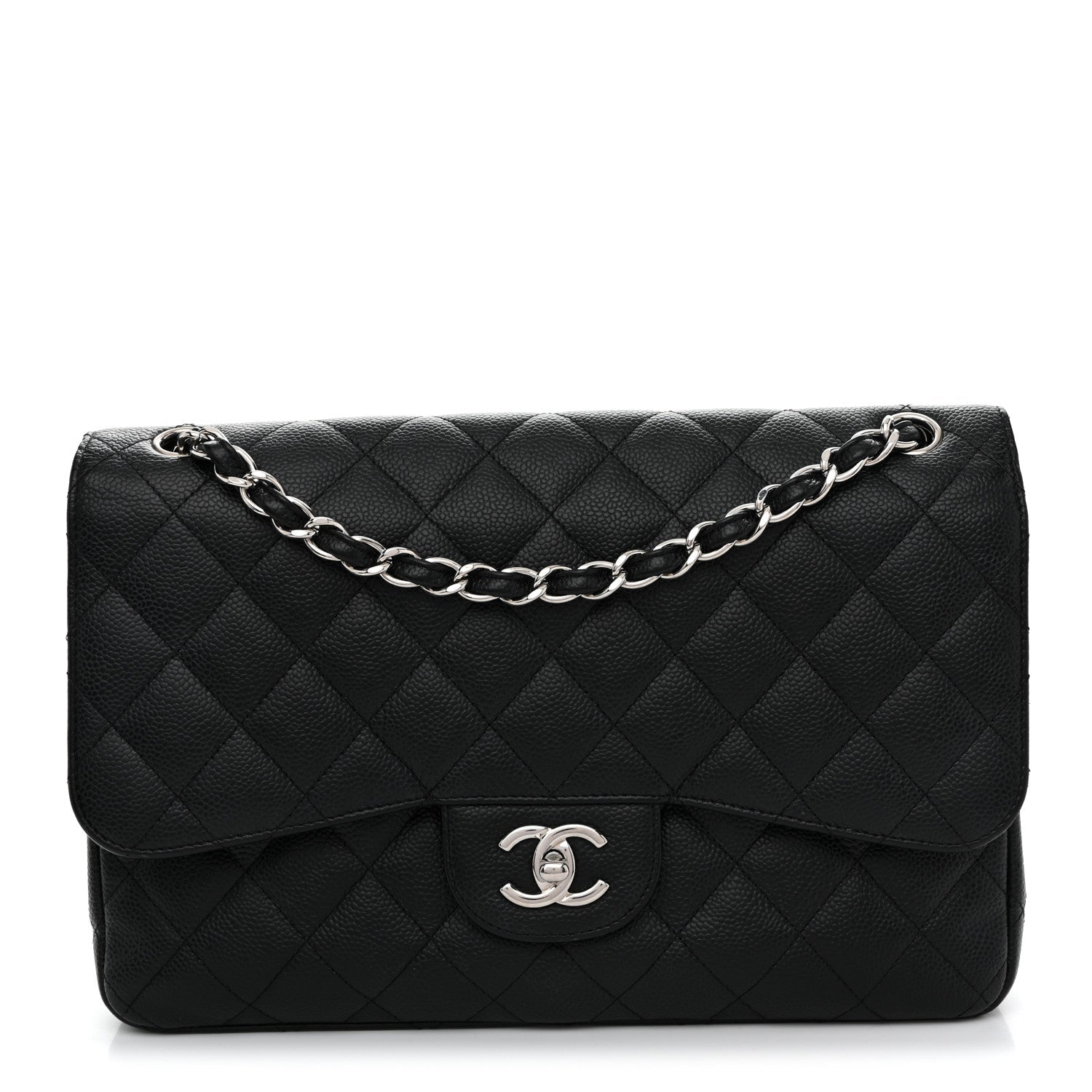 Caviar Quilted Jumbo Double Flap Black