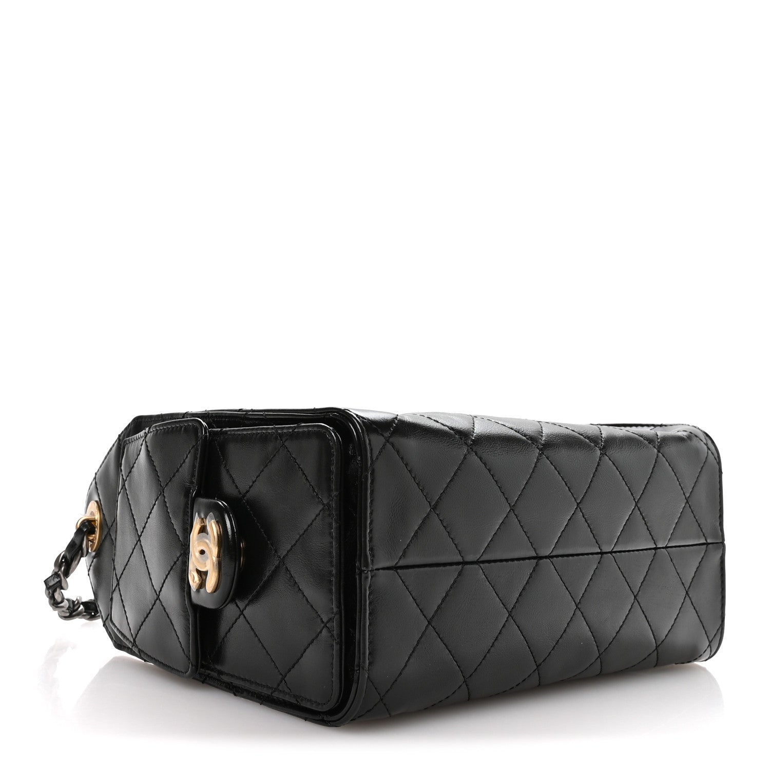 Shiny Crumpled Calfskin Quilted Mini Chanel 25 Handbag Black