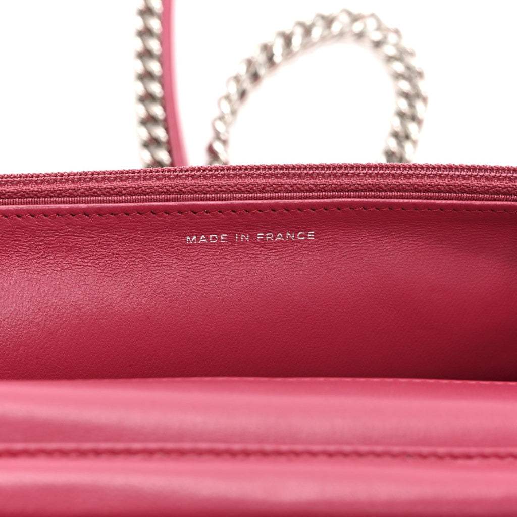 Lambskin Quilted Boy Wallet On Chain WOC Dark Fuchsia