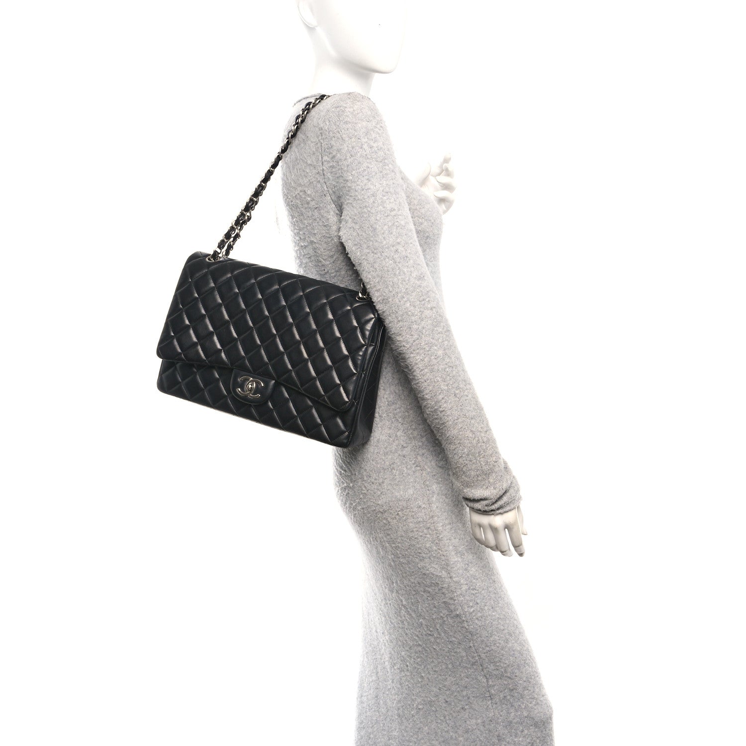 Lambskin Quilted Maxi Double Flap Black