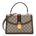 GG Supreme Monogram Textured Dollar Calfskin Web Small Ophidia Padlock Top Handle Bag Beige Ebony New Acero