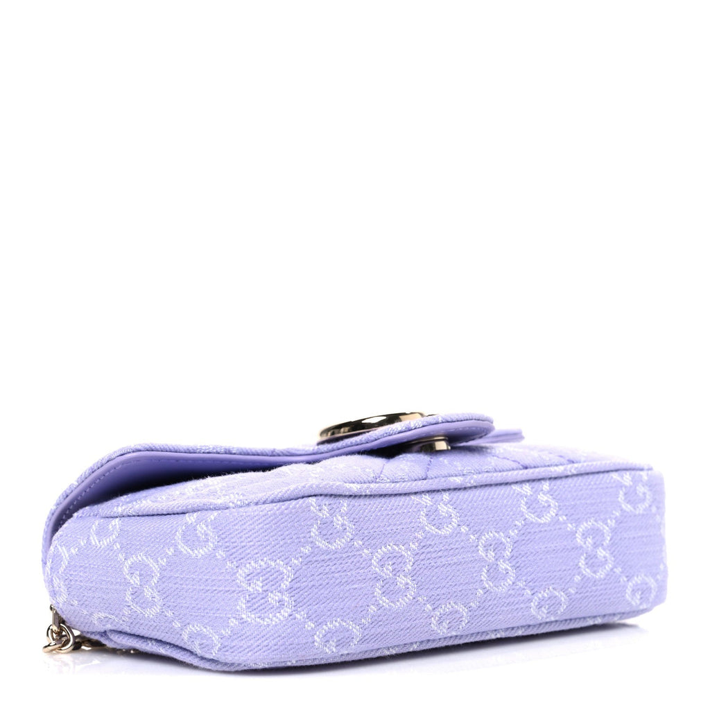 Denim GG Monogram Mini GG Marmont Shoulder Bag Light Purple