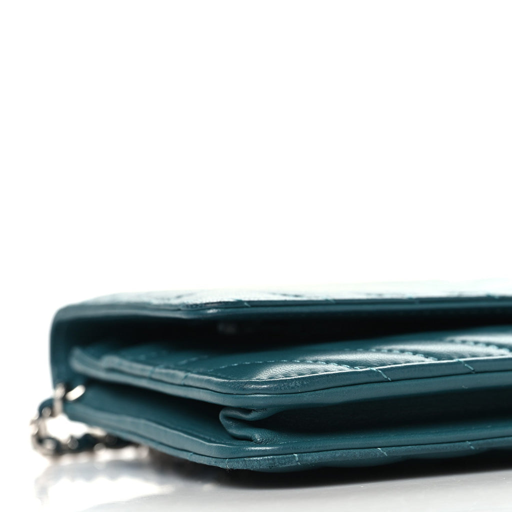 Lambskin Chevron Quilted Wallet On Chain WOC Turquoise
