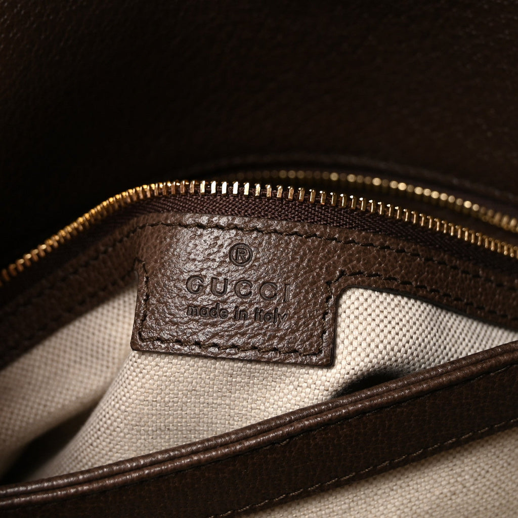 GG Supreme Monogram Textured Dollar Calfskin Web Medium Blondie Top Handle Shoulder Flap Bag Beige Ebony New Acero