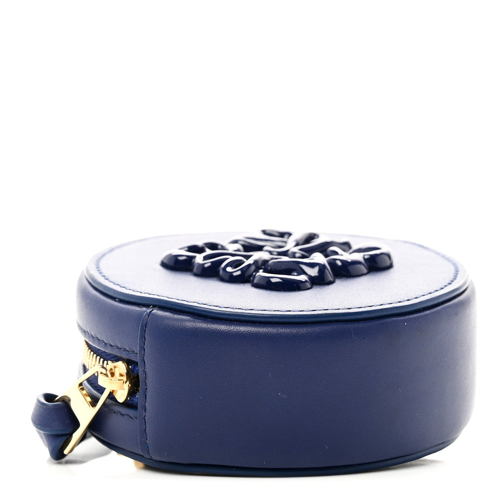 Calfskin Inflated Anagram Cookie Zip Coin Case Blue