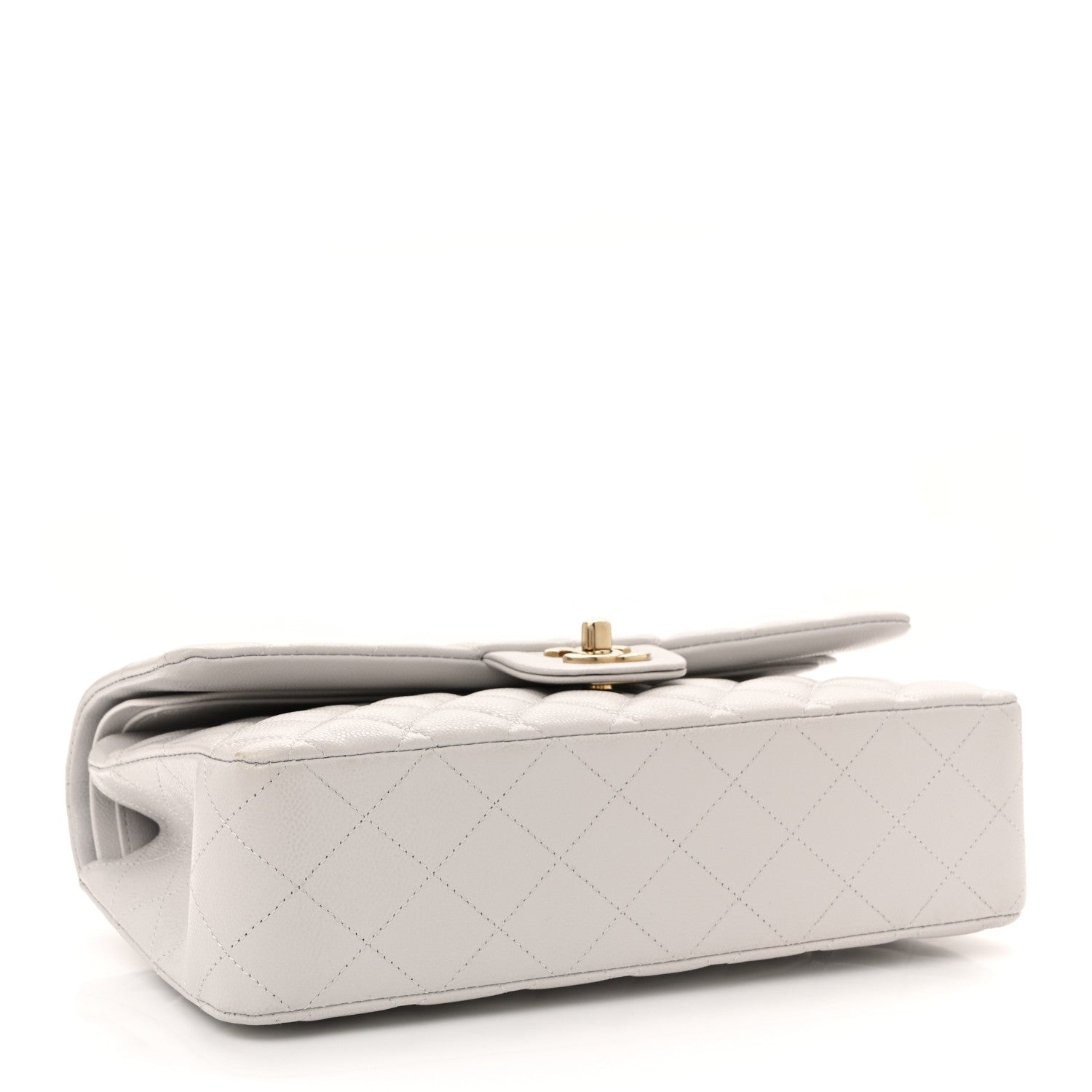 Caviar Quilted Medium Double Flap Light Grey