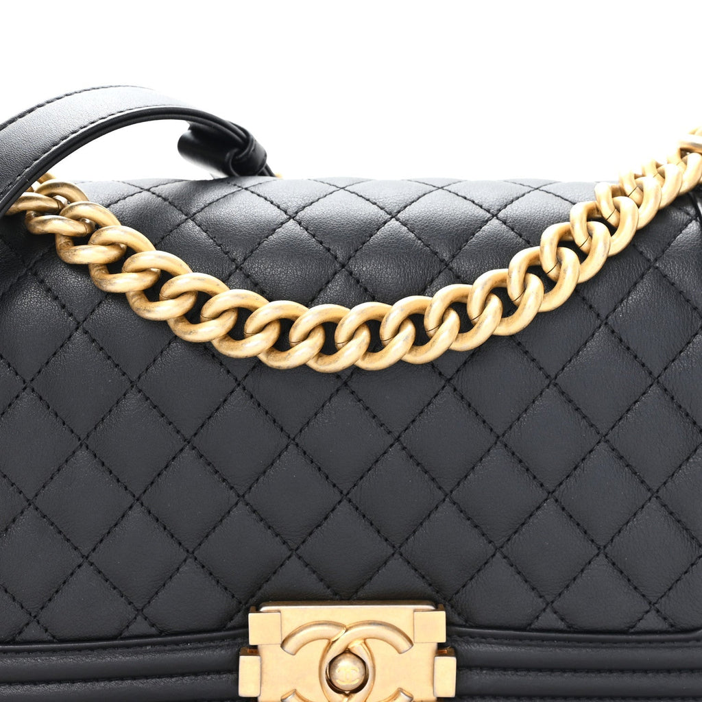 Calfskin Quilted Medium Boy Flap Black