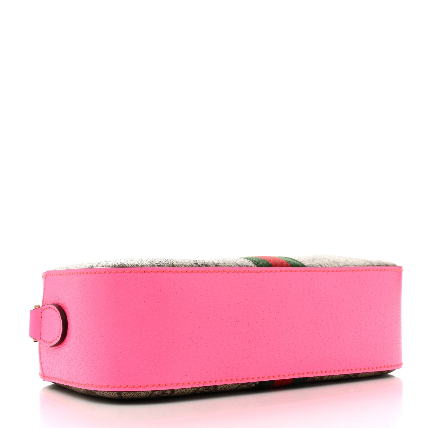 GG Supreme Monogram Textured Dollar Calfskin Web Ophidia Small Crossbody Bag Beige Ebony Fuchsia