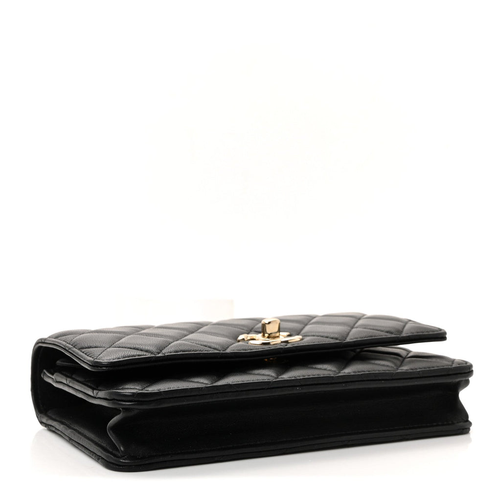Lambskin Quilted Top Handle Trendy CC Wallet On Chain WOC Black