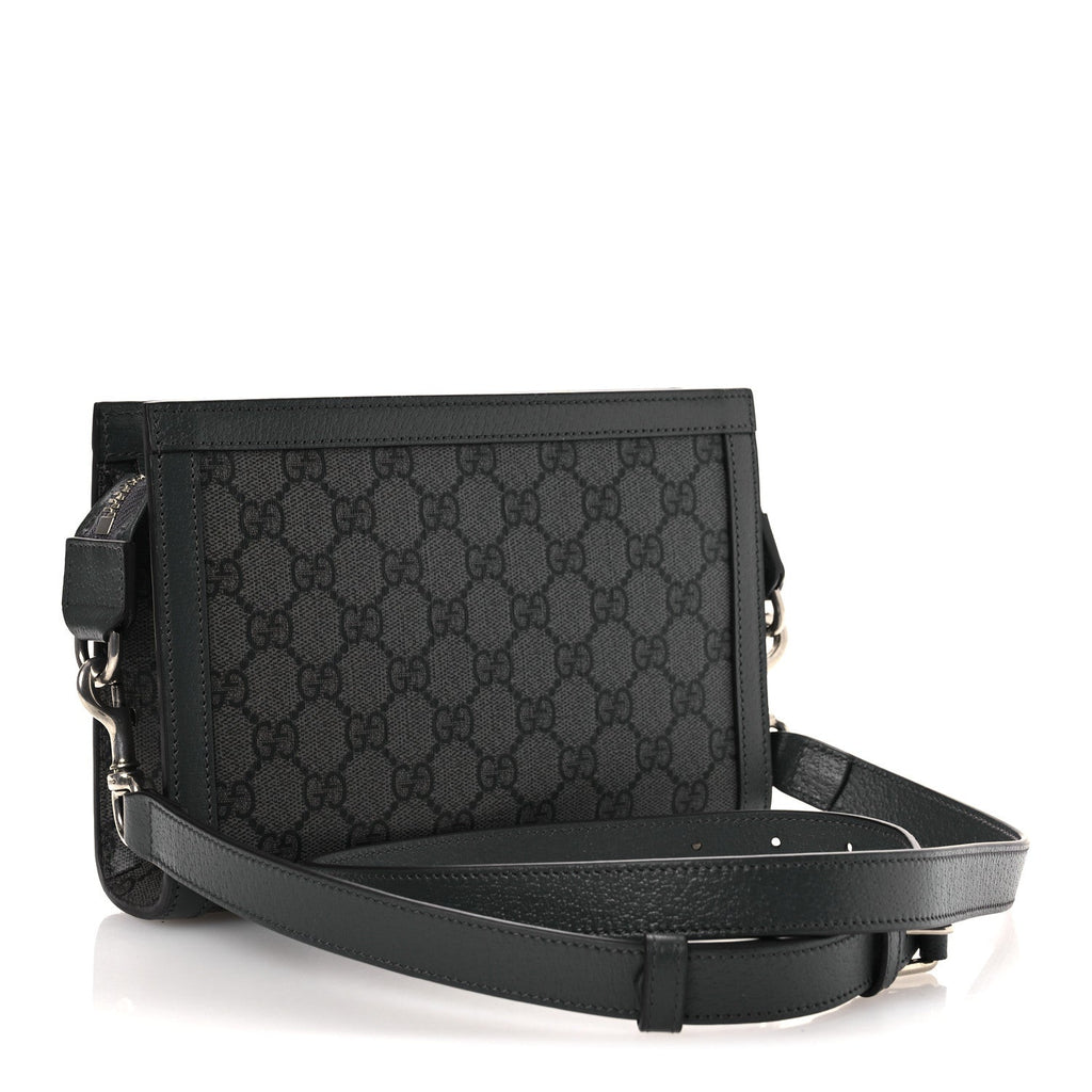 GG Supreme Monogram Textured Dollar Calfskin Web Small Ophidia Shoulder Bag Grey Black Graphite Grey