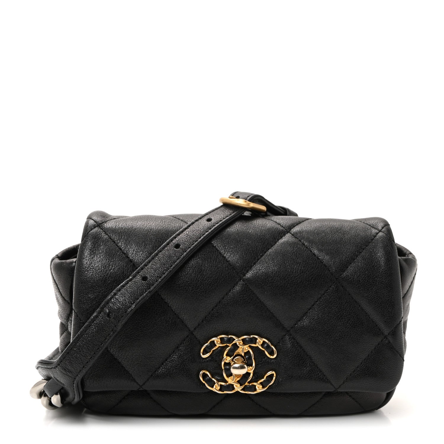 Goatskin Quilted Chanel 19 Waist Bag Black