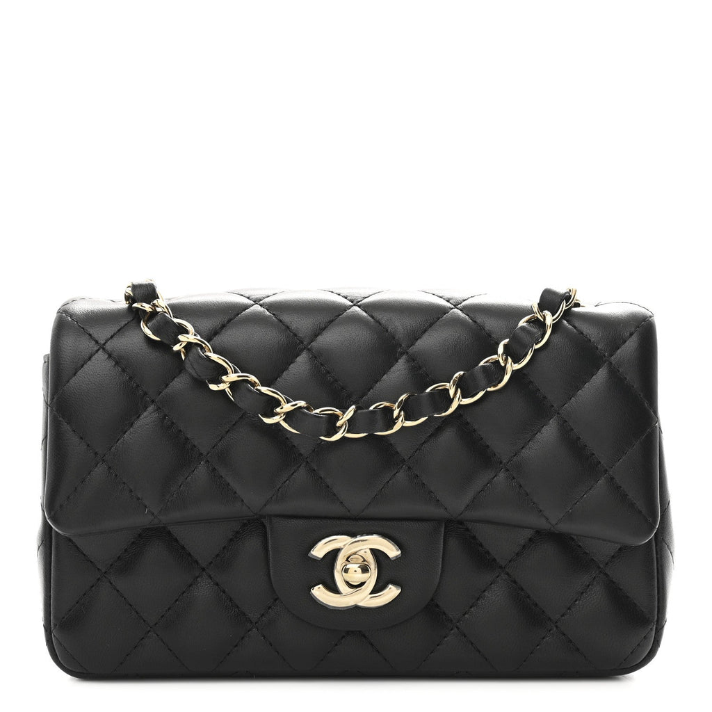 Lambskin Quilted Mini Rectangular Flap Black