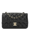 Lambskin Quilted Mini Rectangular Flap Black