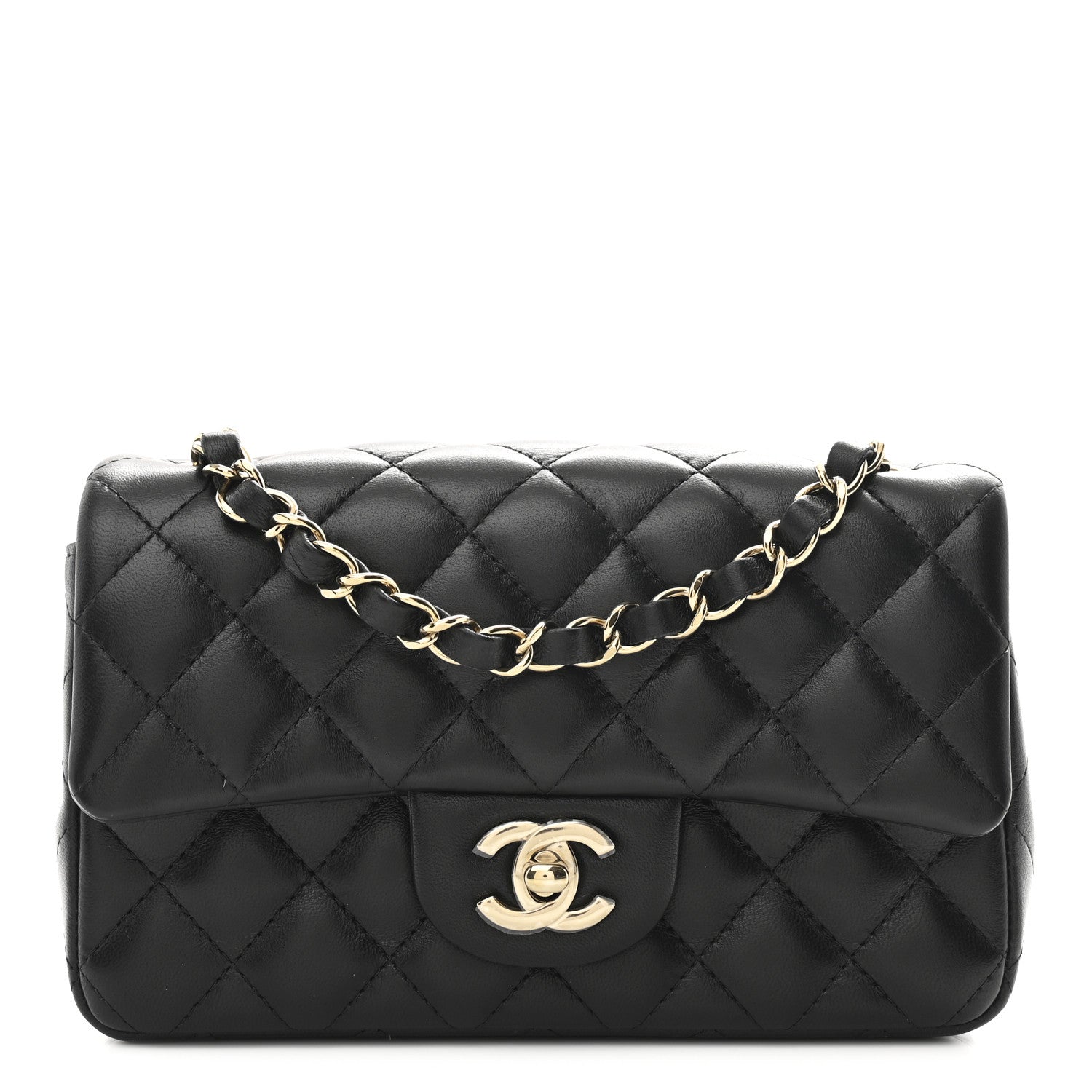 Lambskin Quilted Mini Rectangular Flap Black