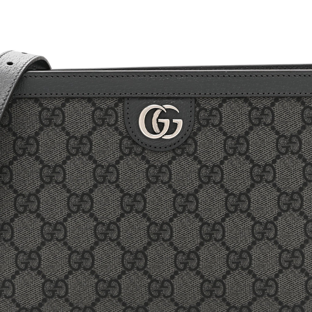 GG Supreme Monogram Textured Dollar Calfskin Web Small Ophidia Shoulder Bag  Grey Black Graphite Grey