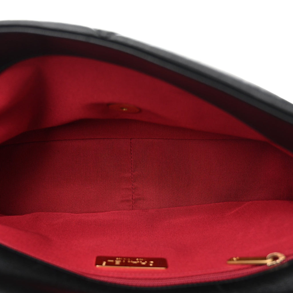 Shiny Goatskin Quilted Large Chanel 19 Flap Black