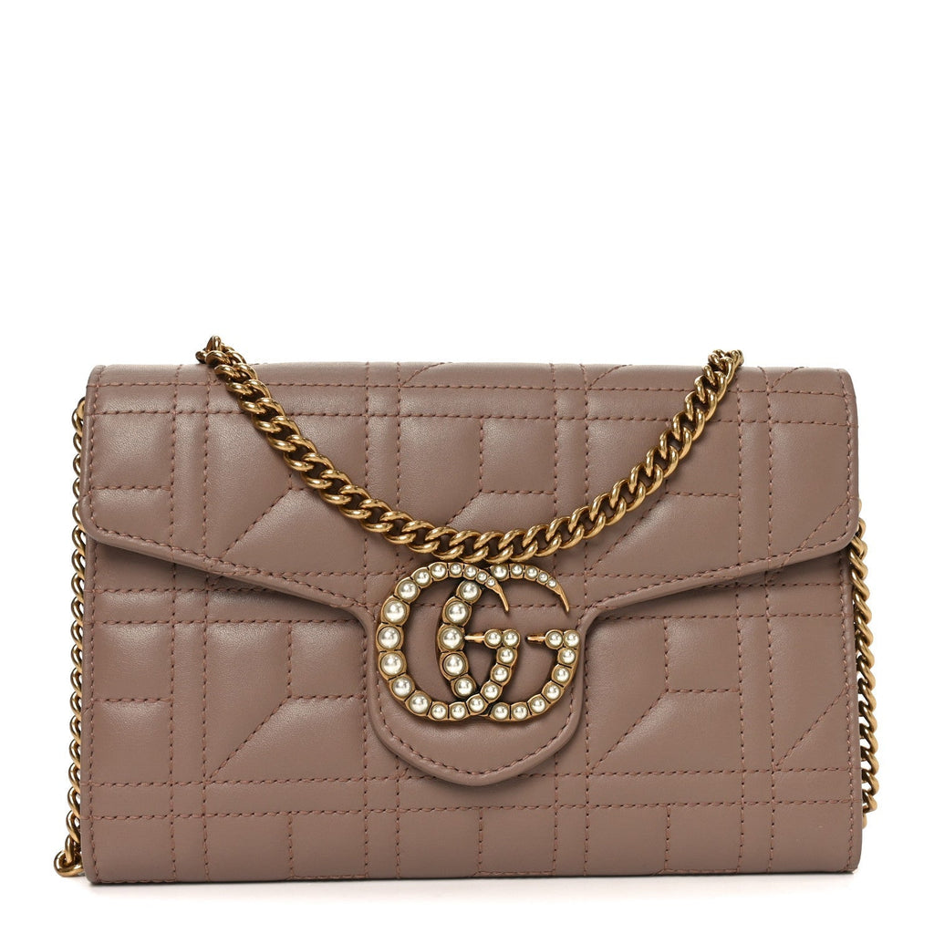 Calfskin Matelasse Mini Pearly GG Marmont Chain Wallet Porcelain Rose