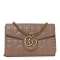Calfskin Matelasse Mini Pearly GG Marmont Chain Wallet Porcelain Rose