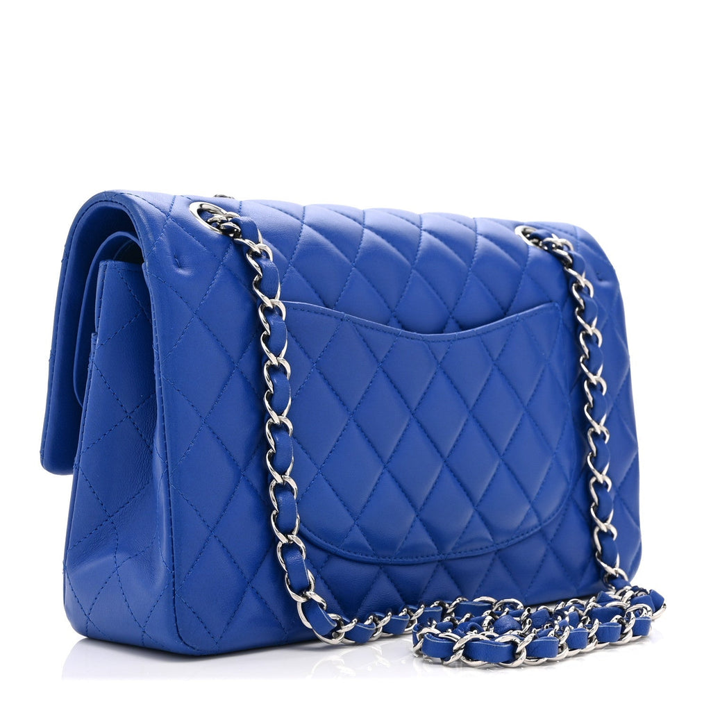 Lambskin Quilted Medium Double Flap Blue