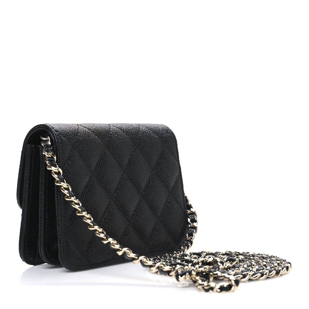 Caviar Quilted Mini Ribbon Wallet On Chain WOC Black