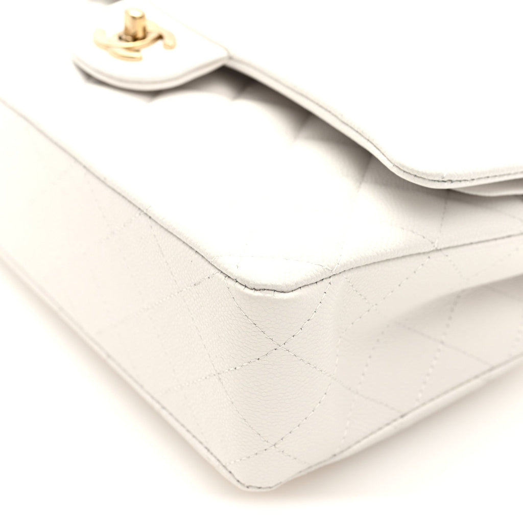 Caviar Quilted Medium Double Flap White