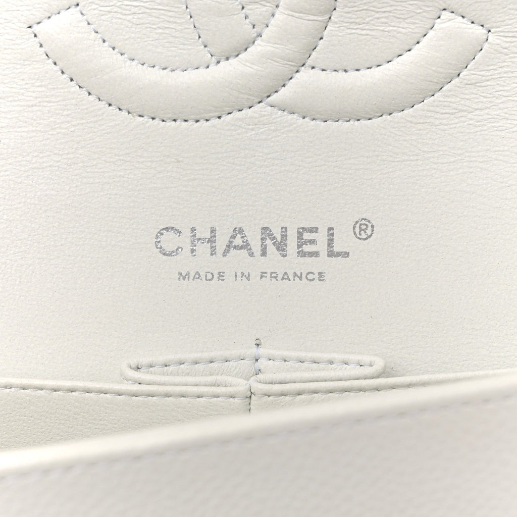 Caviar Quilted Medium Double Flap White