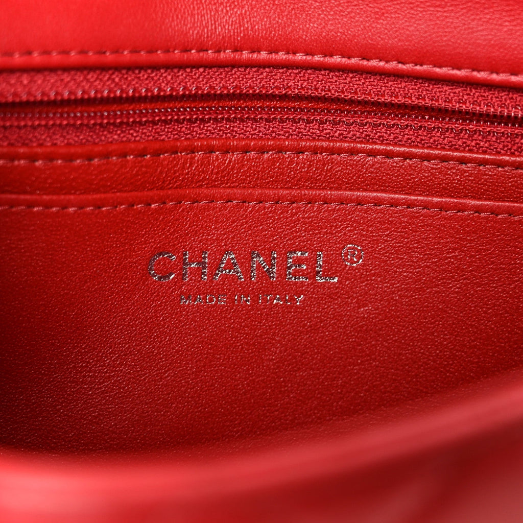 Lambskin Quilted Mini Rectangular Flap Dark Red