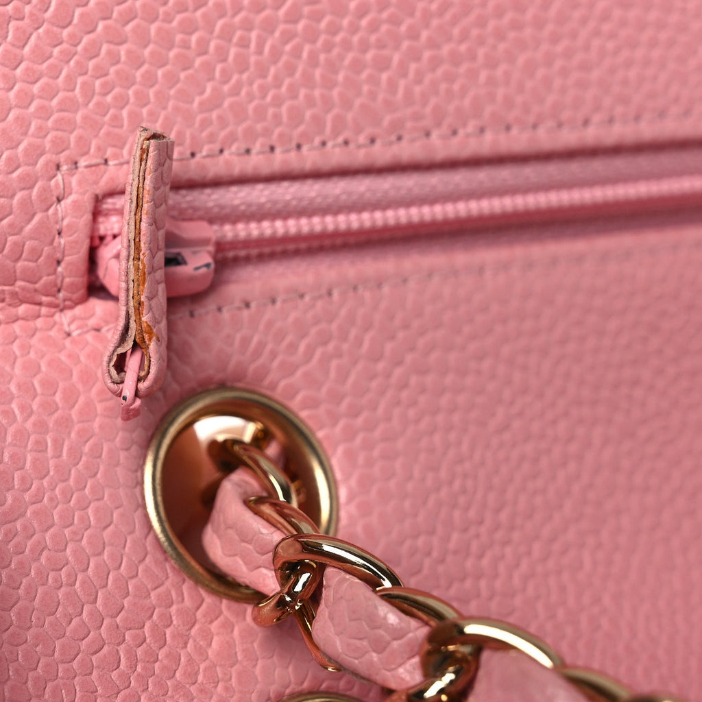 Caviar Quilted Medium Double Flap Pink