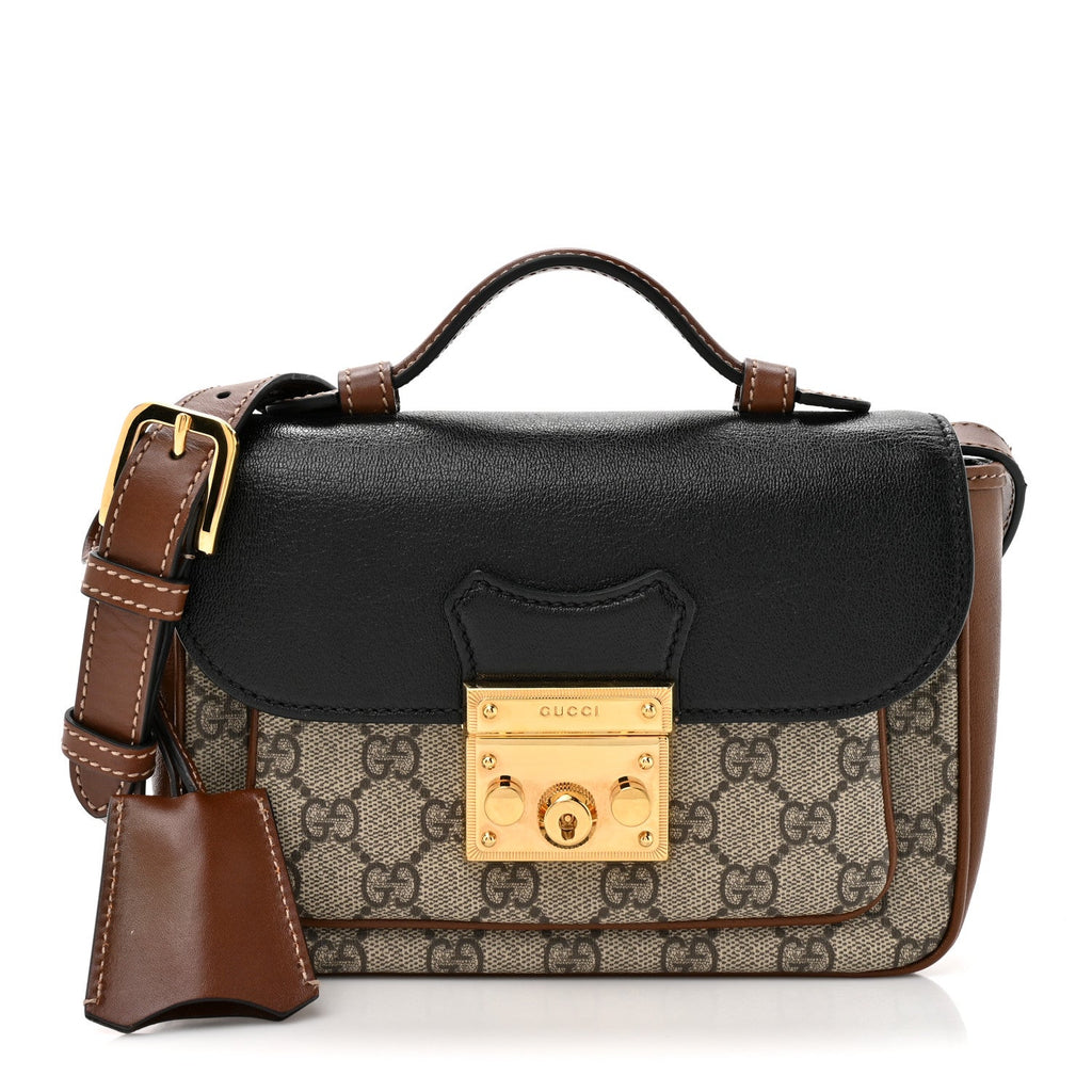 GG Supreme Monogram New Sakai Lux Calfskin Mini Padlock Flap Pocket Shoulder Bag Beige Ebony Black Cuir