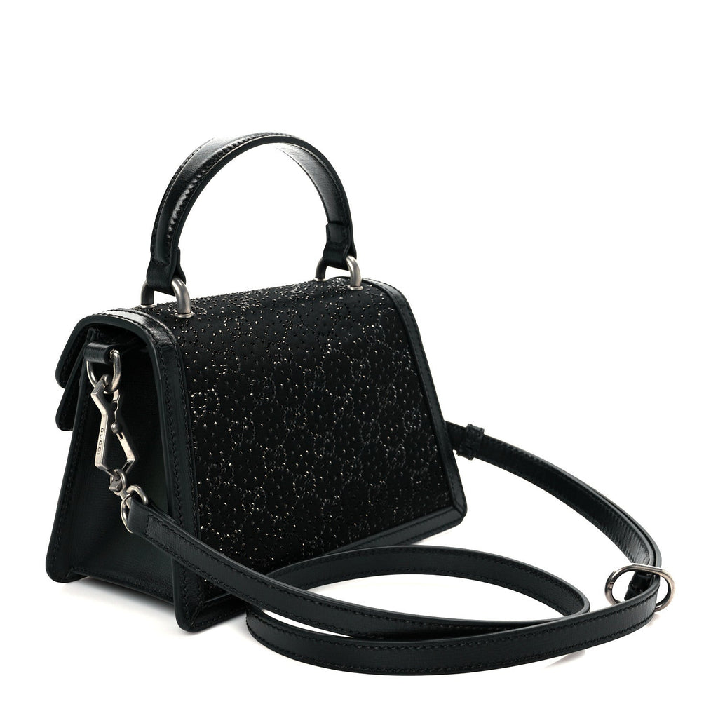 Satin Crystal GG Monogram Mini Dionysus Top Handle Bag Black