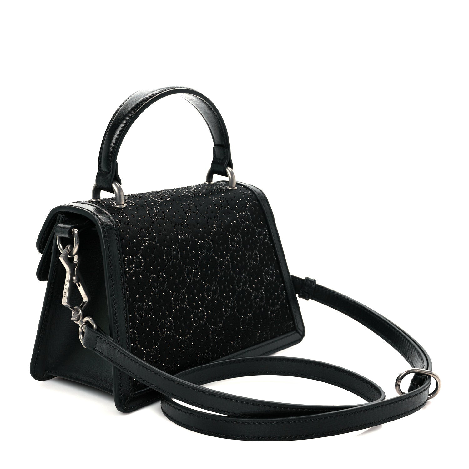 Satin Crystal GG Monogram Mini Dionysus Top Handle Bag Black