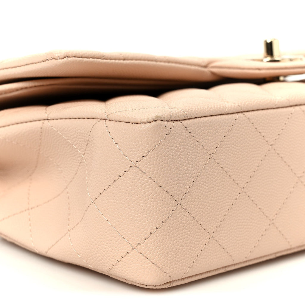 Caviar Quilted Medium Double Flap Light Beige