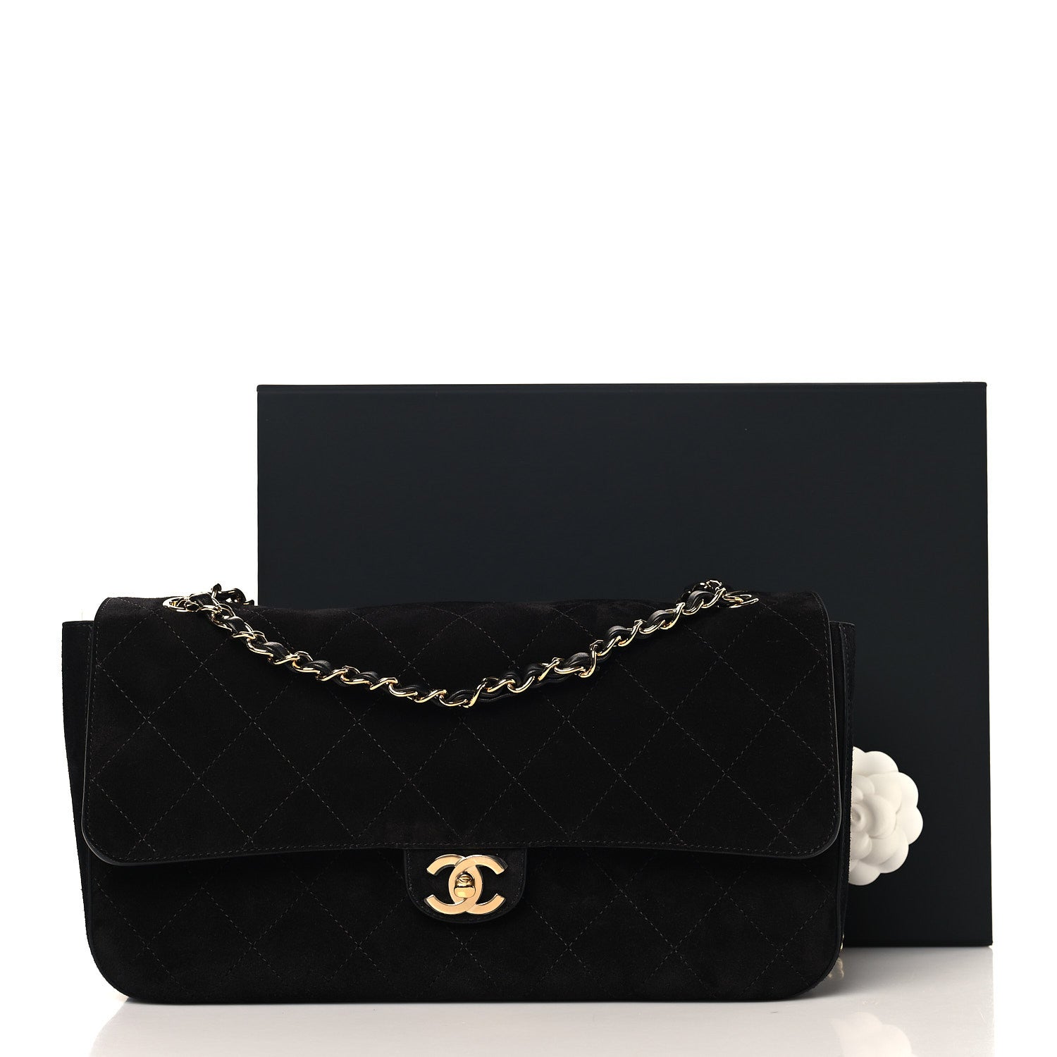 Suede Calfskin Small Souplissimo Maxi Flap Black