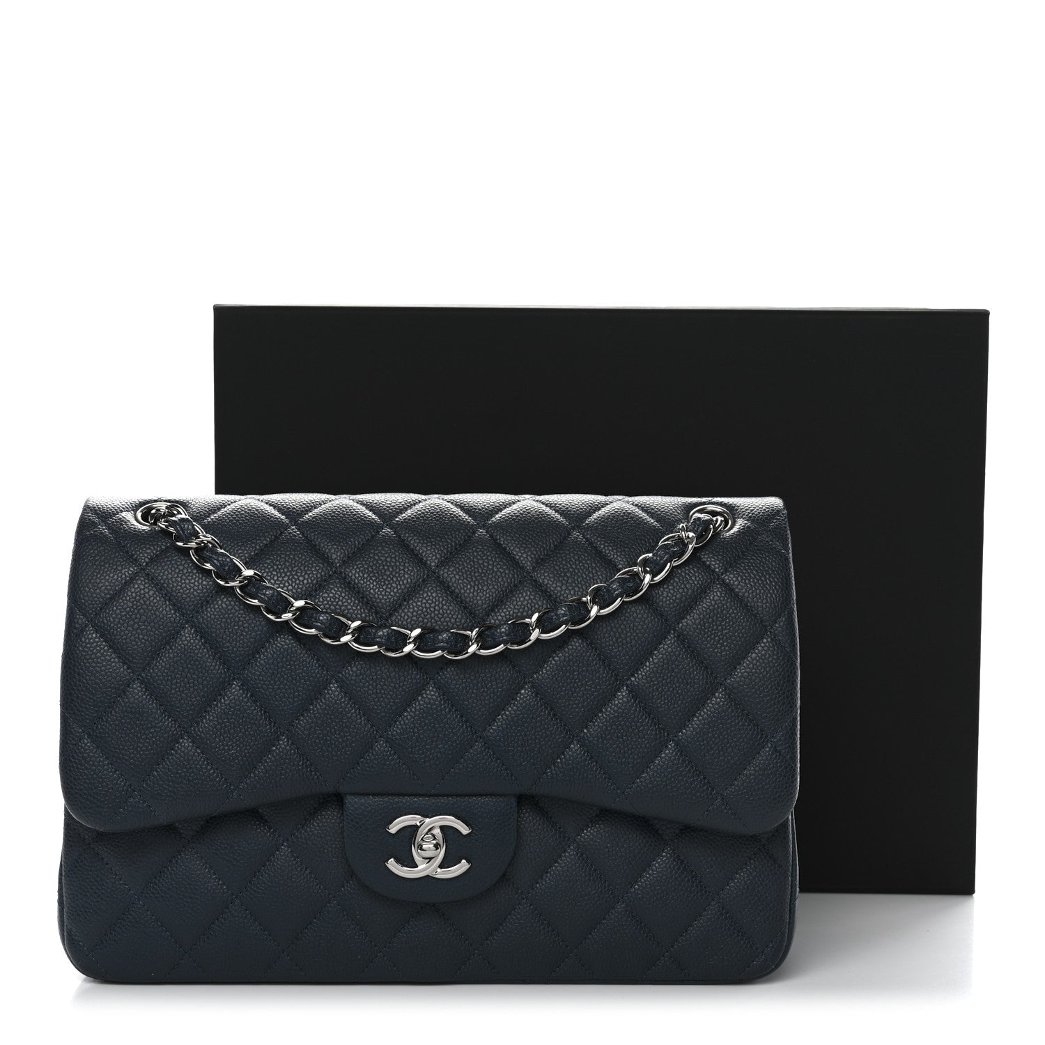 Caviar Quilted Jumbo Double Flap Blue