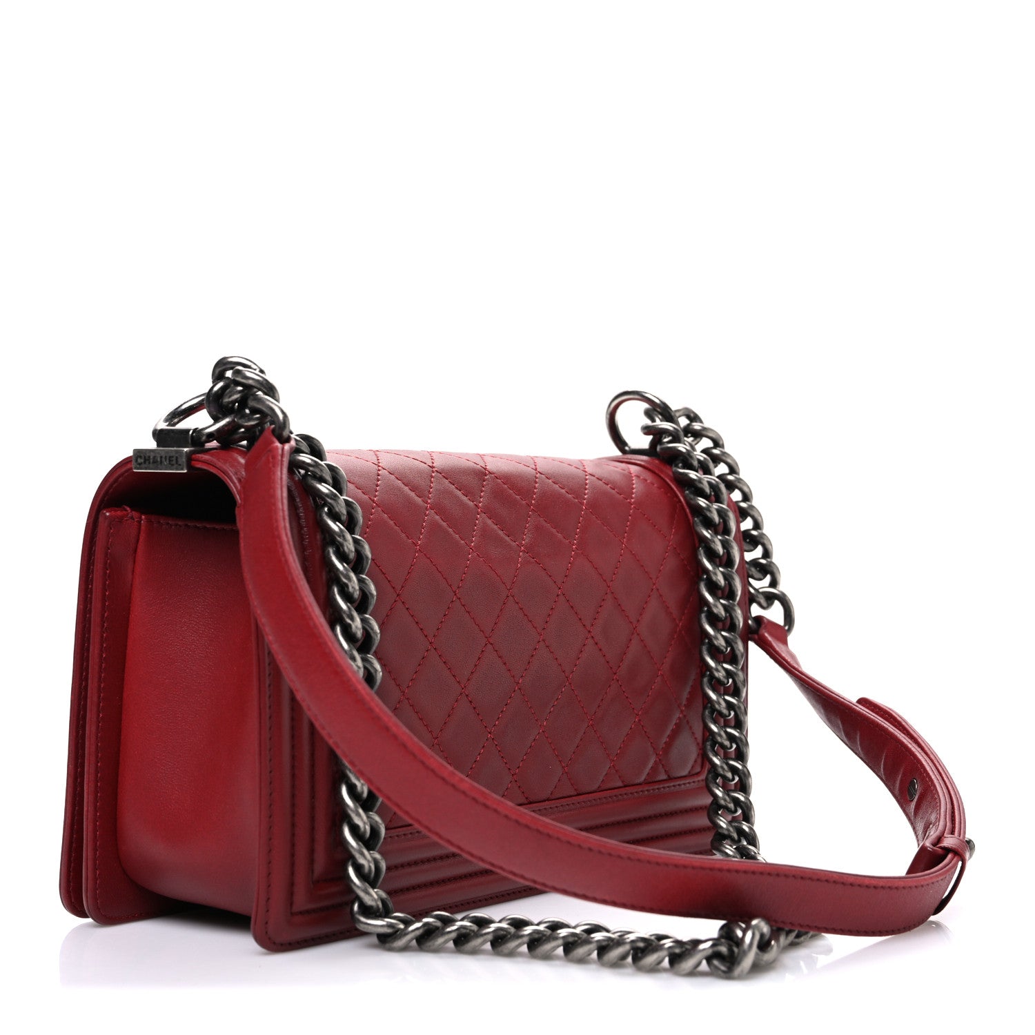 Lambskin Quilted Medium Boy Flap Red