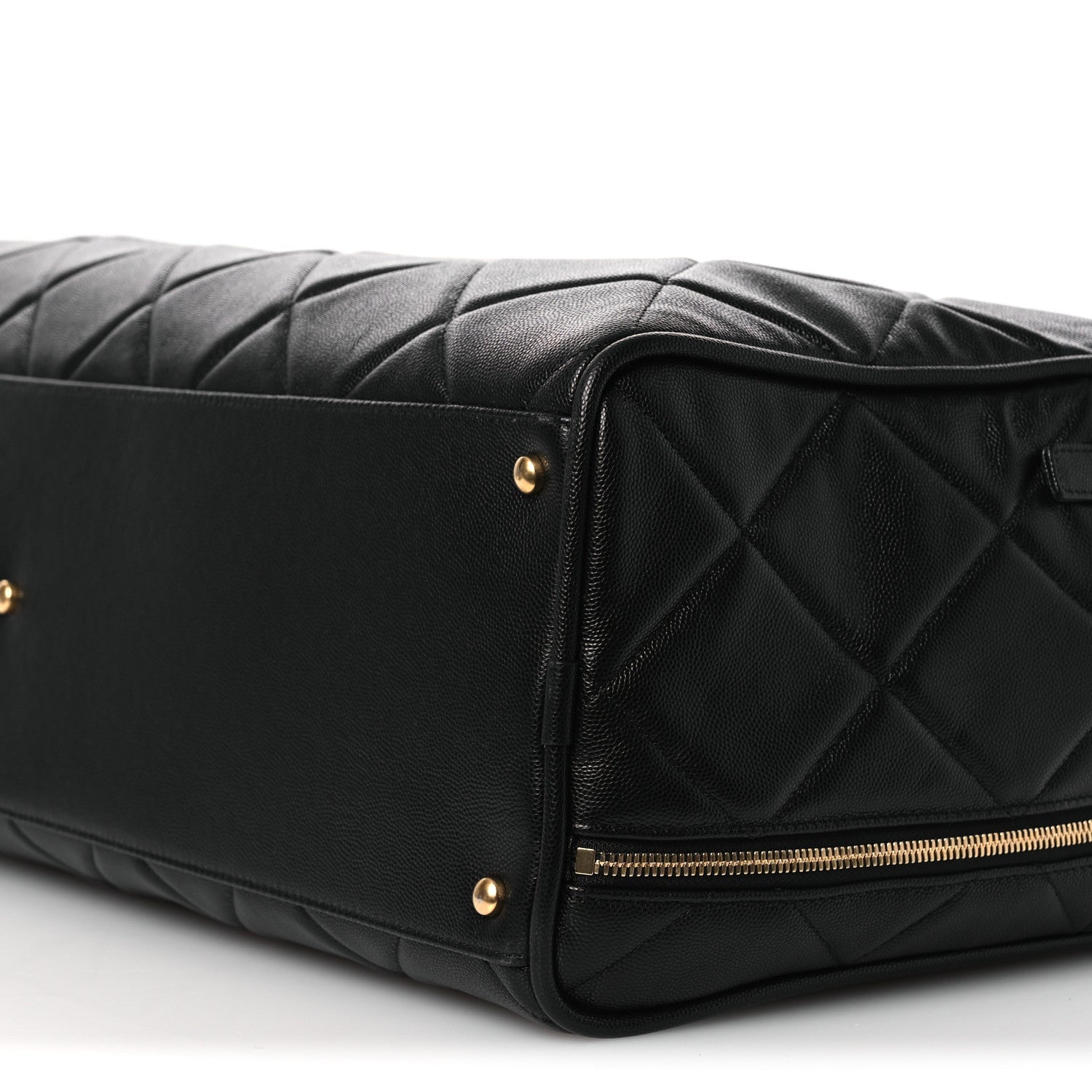 Shiny Grained Calfskin Quilted Large Travel Bowling Bag Black