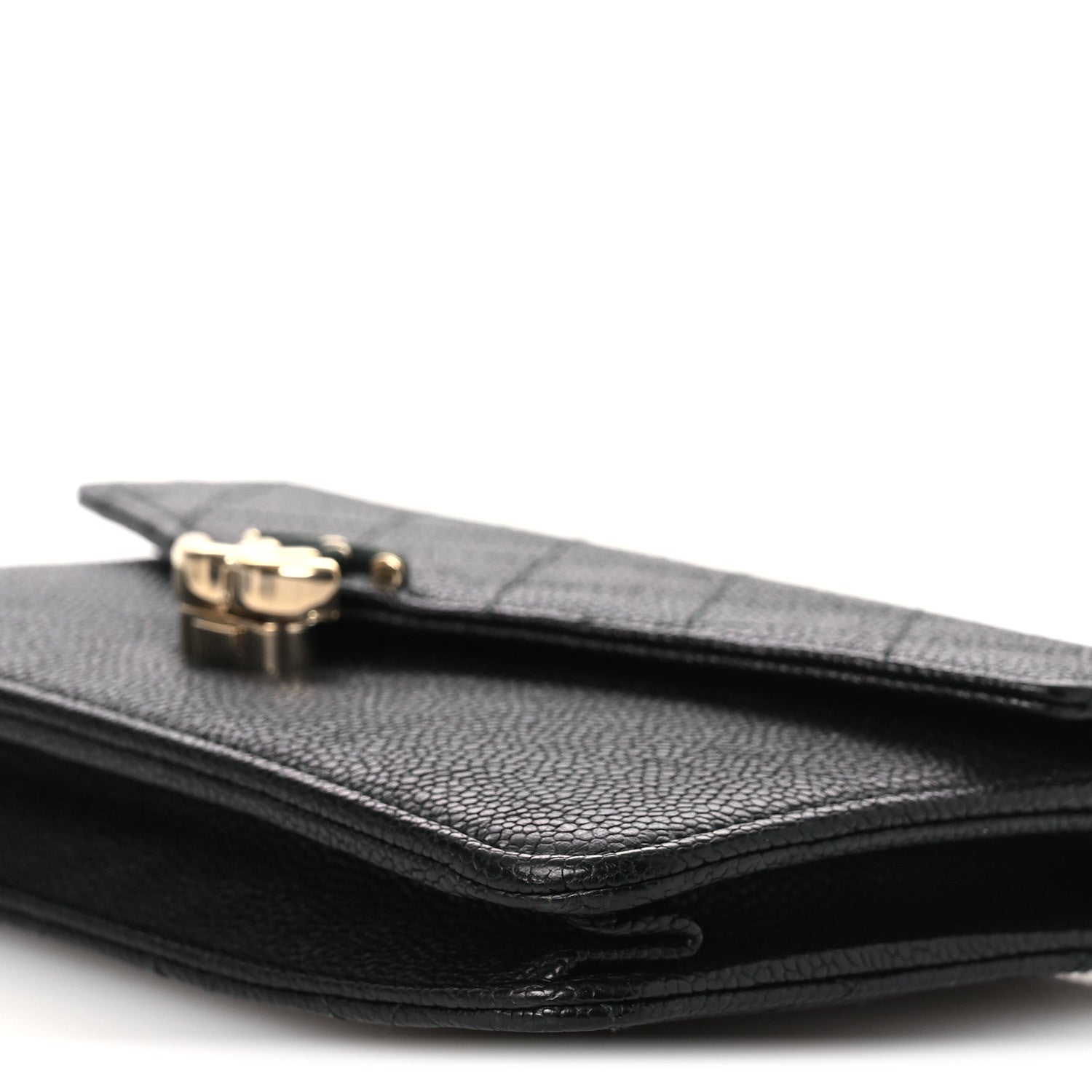 Grained Calfskin Quilted Cuba Wallet On Chain WOC Black