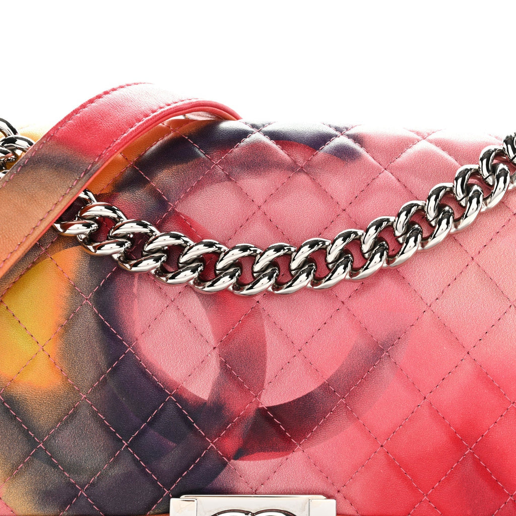 Printed Lambskin Quilted Medium Flower Power Boy Flap