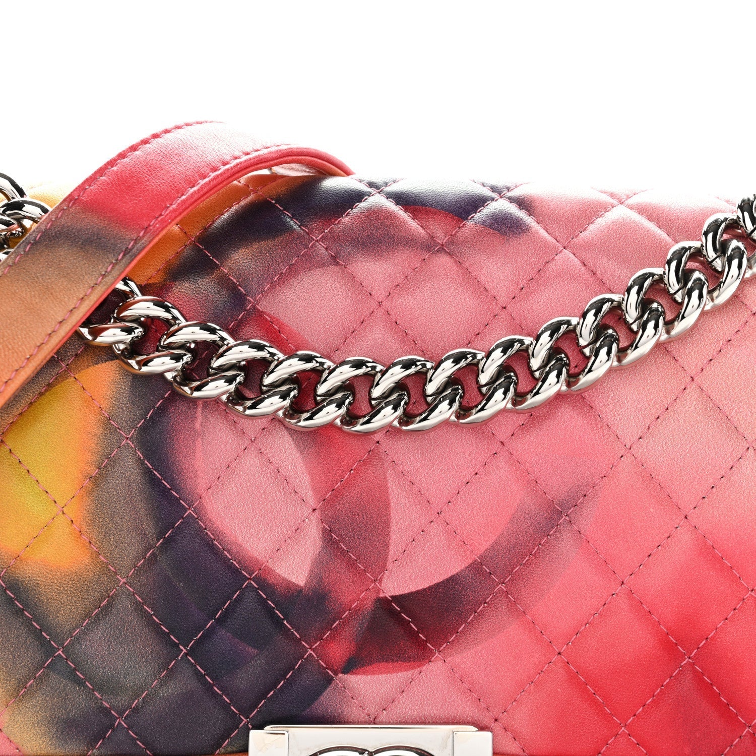 Printed Lambskin Quilted Medium Flower Power Boy Flap
