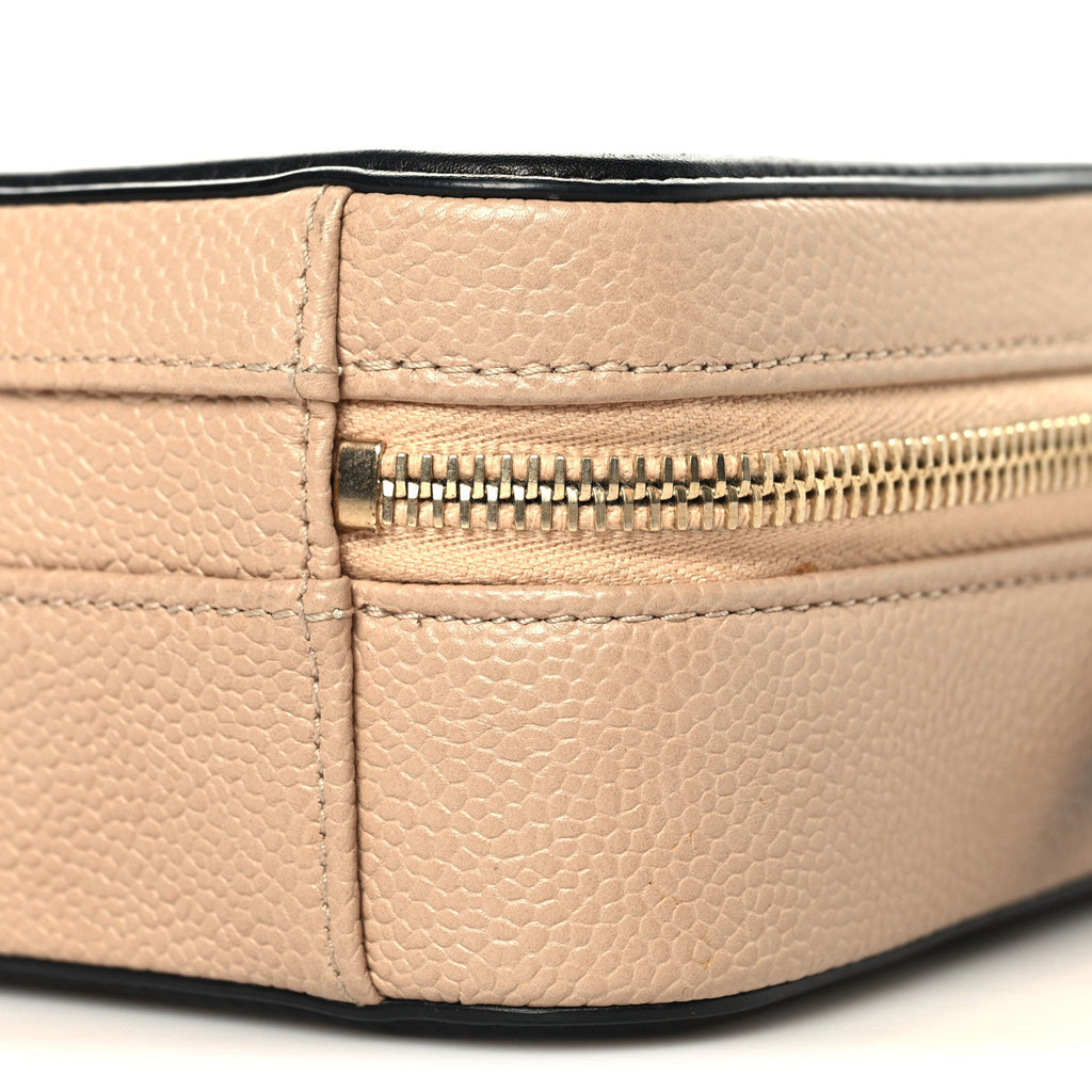 Caviar Quilted Small CC Filigree Vanity Case Beige Black