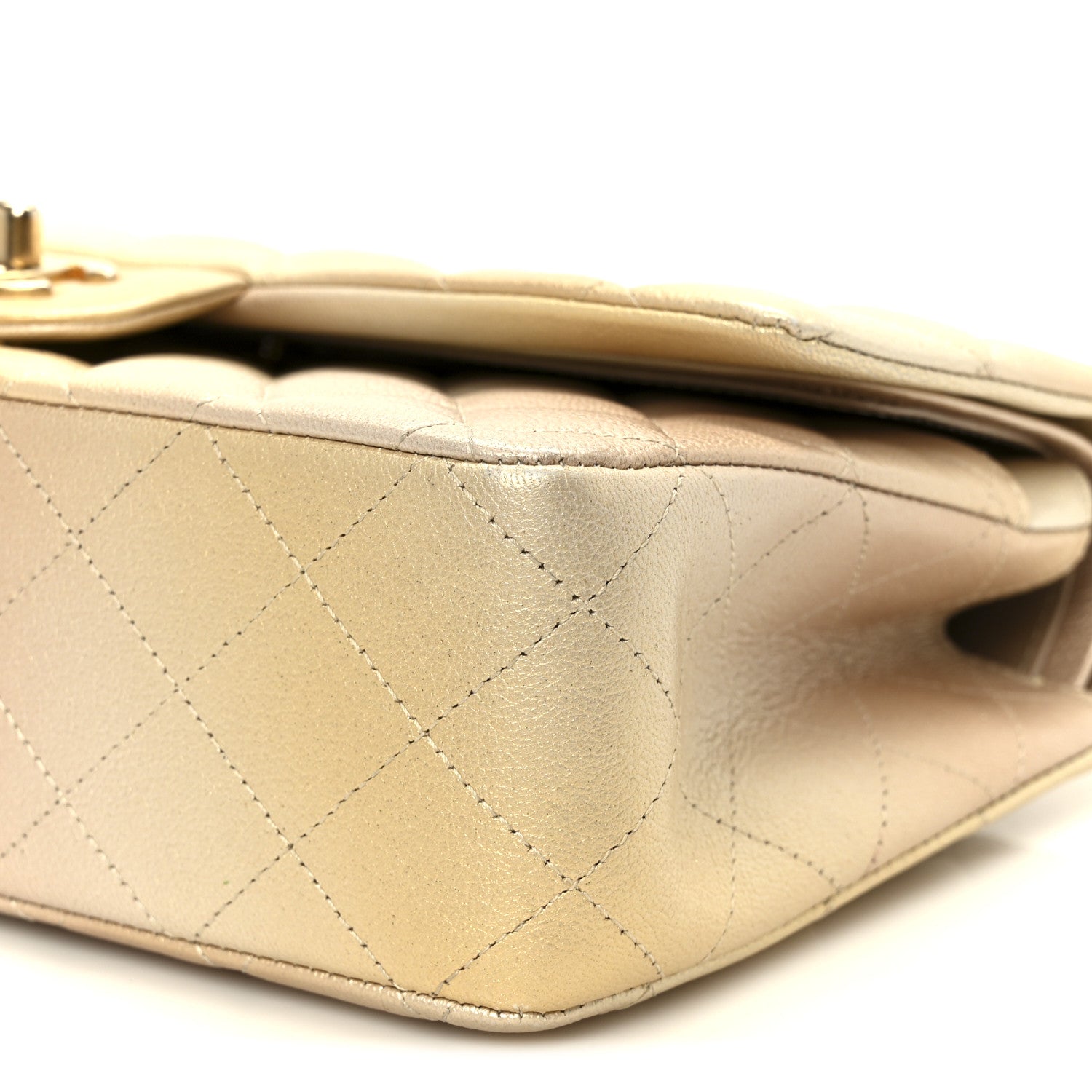Metallic Goatskin Quilted Ombre Medium Double Flap Gold