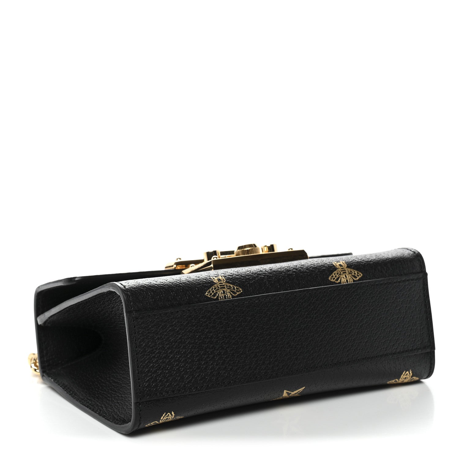 Grained Calfskin Bee Star Small Padlock Shoulder Bag Black