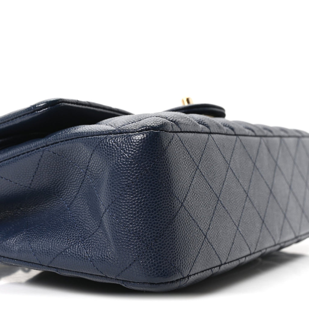 Caviar Quilted Medium Double Flap Navy