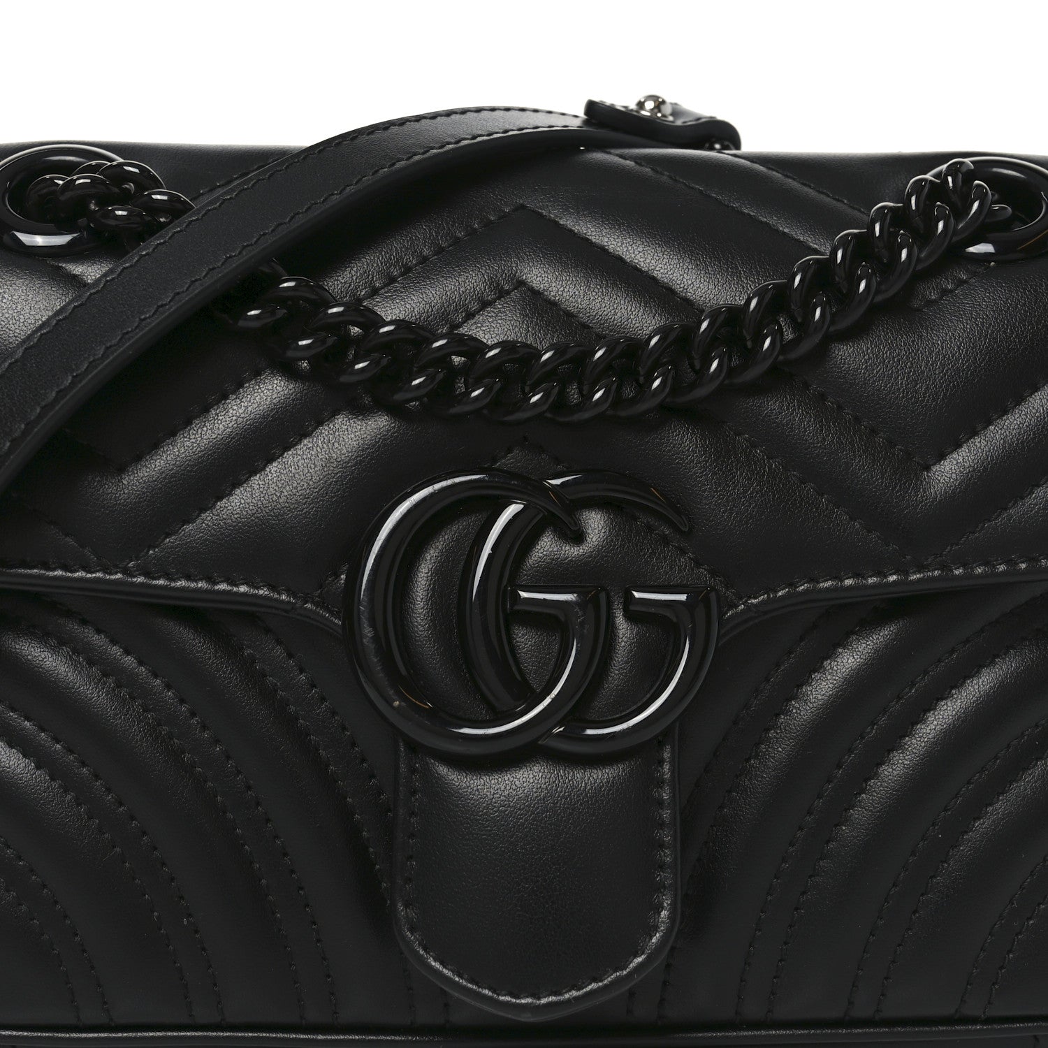 Calfskin Matelasse Monochrome Mini GG Marmont Shoulder Bag Black