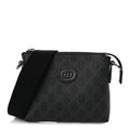 GG Supreme Monogram Azalea Calfskin Small Retro Interlocking G Wristlet Messenger Bag Black