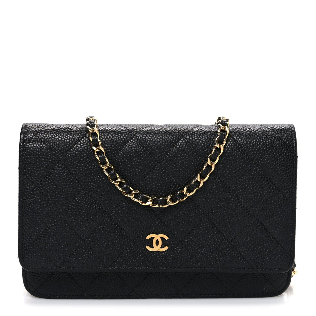Caviar Quilted Wallet on Chain WOC Black