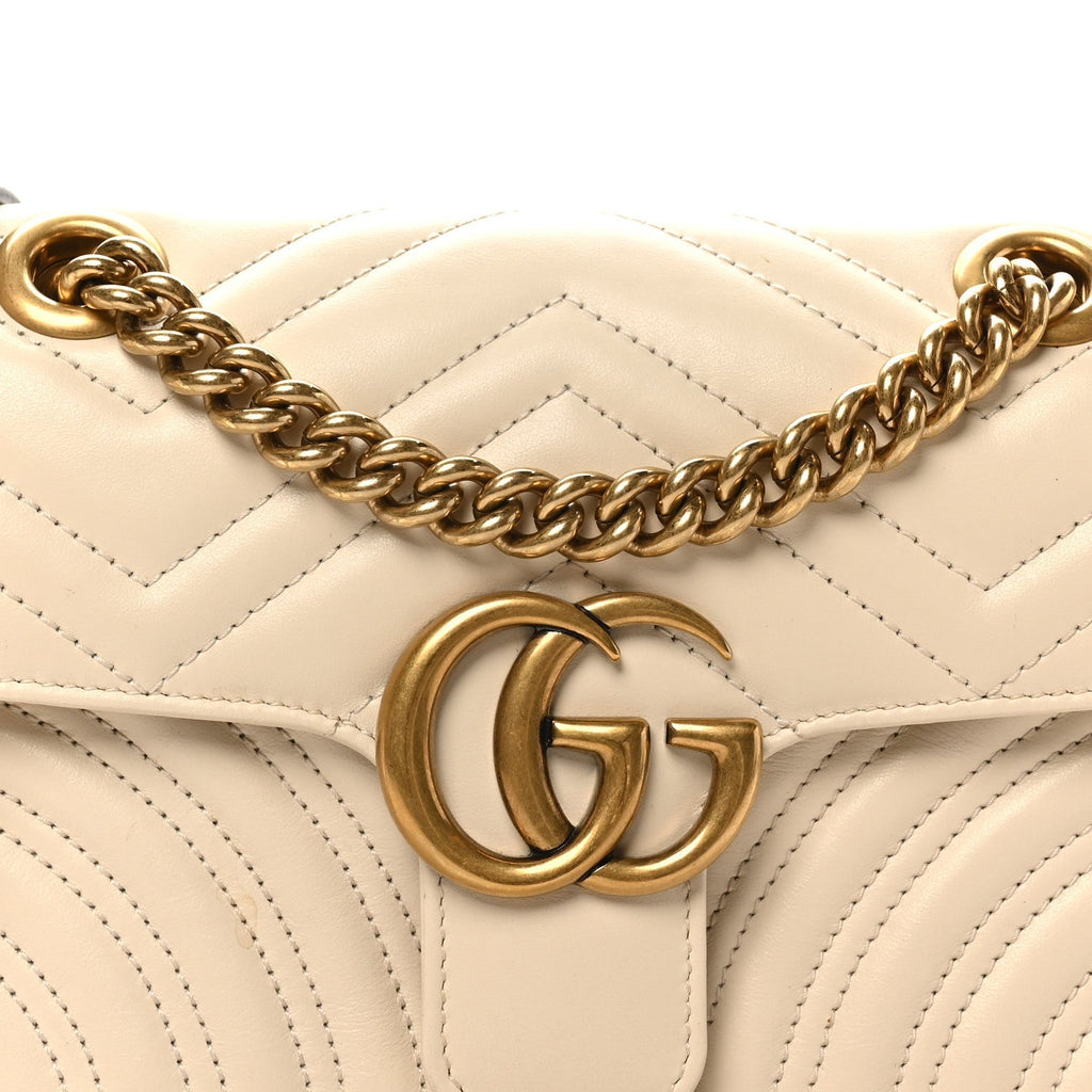 Calfskin Matelasse Mini GG Marmont Shoulder Bag White