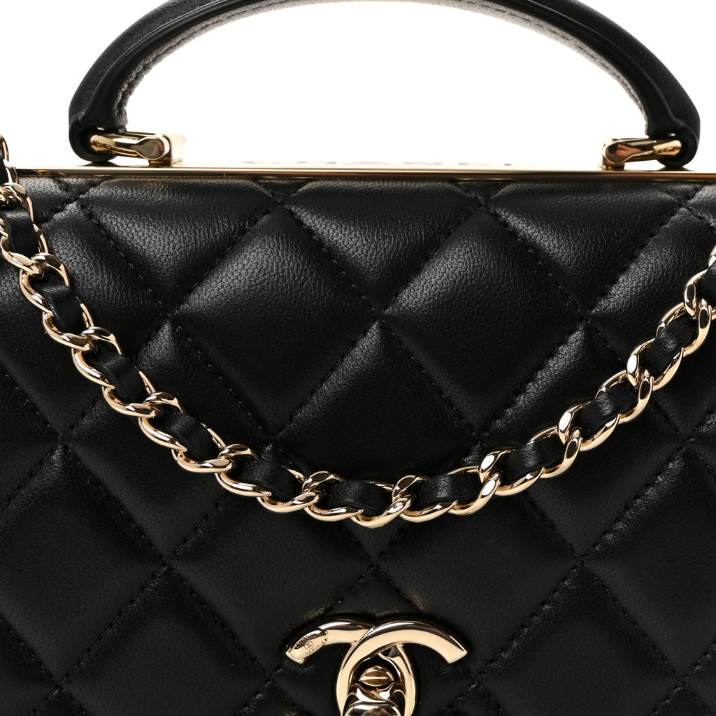 Lambskin Quilted Top Handle Trendy CC Wallet On Chain WOC Black