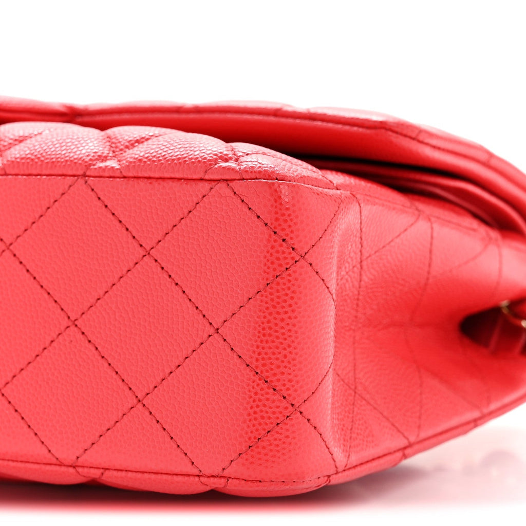 Caviar Quilted Medium Double Flap Red