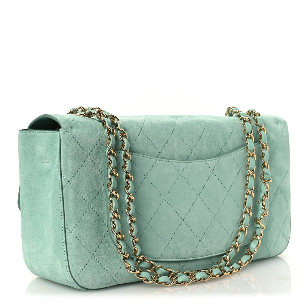 Suede Calfskin Small Souplissimo Maxi Flap Green